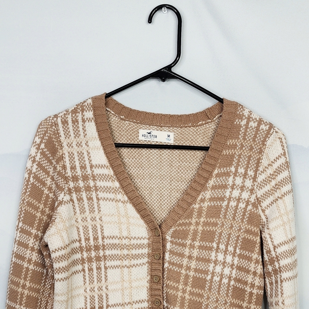 Hollister Cropped Plaid Cardigan Sweater Women's Medium - Picture 3 of 16